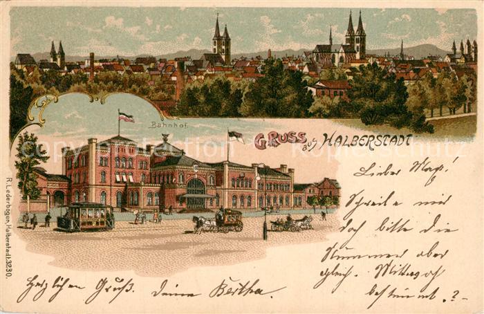 Halberstadt Stadtpanorama Bahnhof Litho