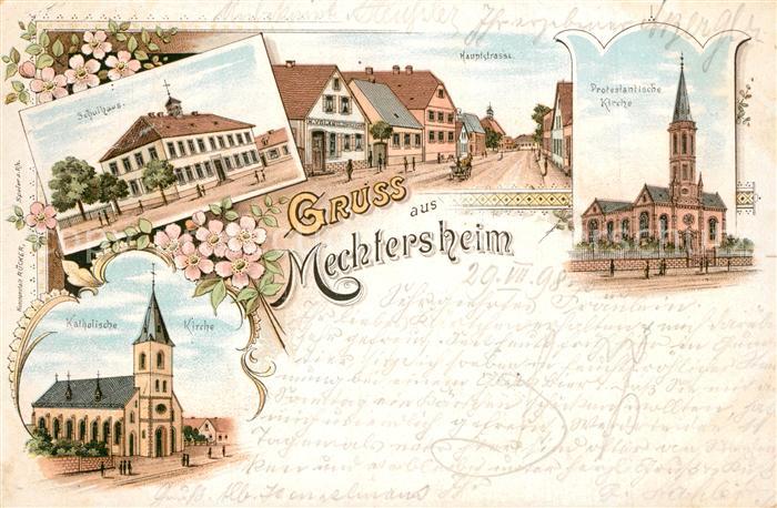 Mechtersheim Schule Hauptstrasse Kirche Litho