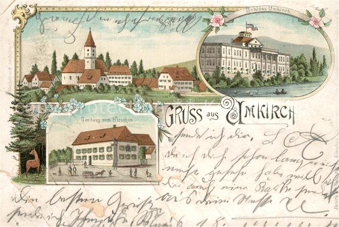 Umkirch Ansicht mit Kirche Gasthaus Schloss Litho