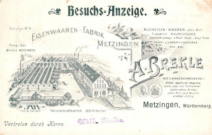 Metzingen Wuerttemberg Besuchsanzeige Eisenwarenfabrik
