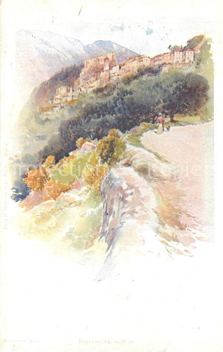 Roquebrune-Cap-Martin Panorama Dessin Kuenstlerkarte