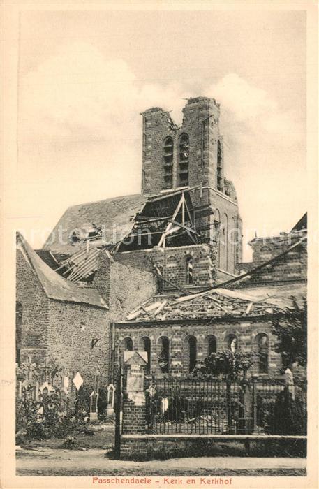 Passchendaele Westflandern Kerk en Kerkhof Kirche in Trümmern 1. W