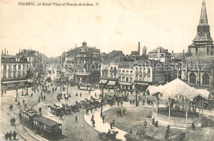 Roubaix La Grand  Place et l'Avenuede la Gare Stempel