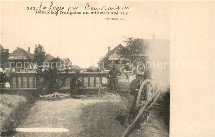 Beuvraignes Barricade francaise au milieu d’une rue