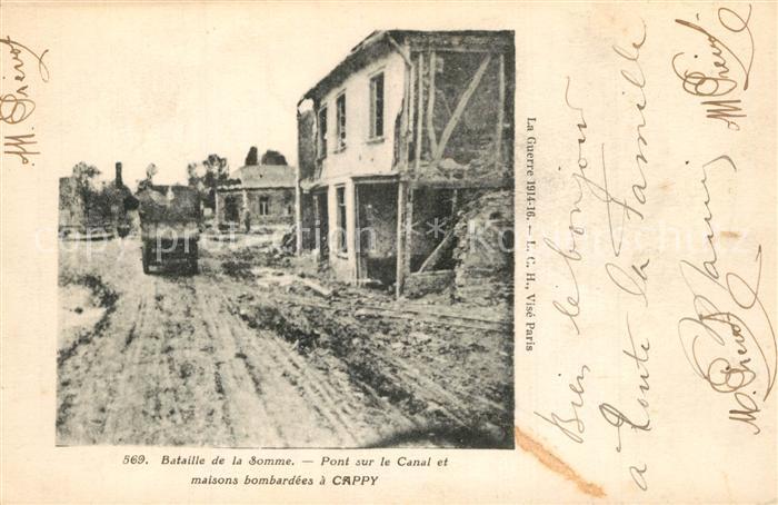 Cappy Bataille de la Somme Pont sur le Canal et maisons bomberdees a Cappy