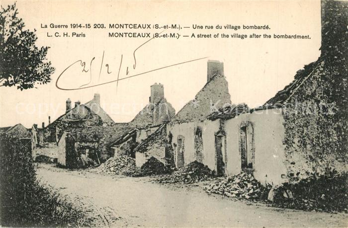Montceaux-les-Meaux Une rue du village bombarde