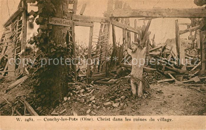 Conchy-les-Pots Christ dans les ruines du village
