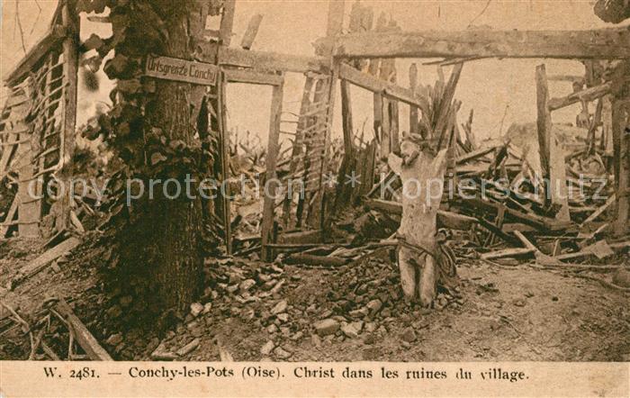 Conchy-les-Pots Christ dans les ruines du village