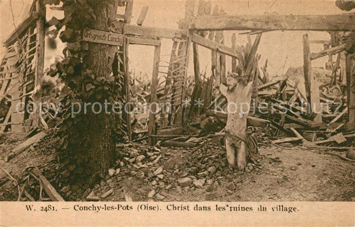 Conchy-les-Pots Christ dans les ruines du village