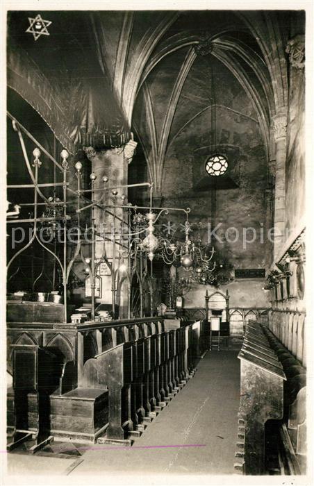 Prag Prahy Prague Judenfahne und Gothische Woelbung in der Altneu Synagoge Prag
