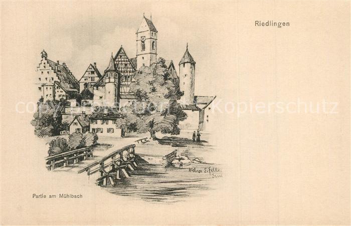 Riedlingen Donau Altstadt Donaubruecke Zeichnung