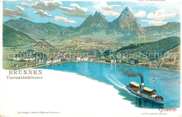 Brunnen Vierwaldstaettersee SZ Panorama Dampfschiff