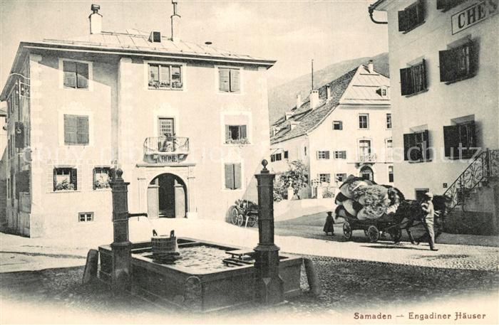 Samaden Engadiner Haeuser Brunnen