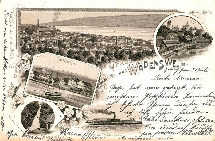 Waedenswil Gasthof zum Engel Wasserfaelle Dampfboot Waedensweil Gessners Schloss