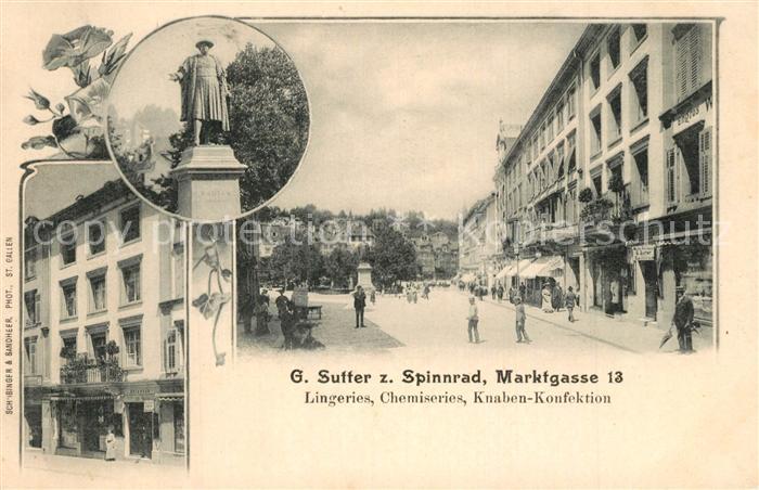 St Gallen SG G Sutter zum Spinnrad Marktgasse Lingeries Chemiseries Knaben Konfe