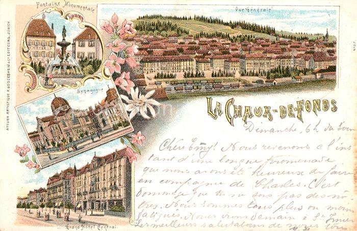 La Chaux-de-Fonds Fontaine Monumentale Synagogue Grand Hotel Central Vue general