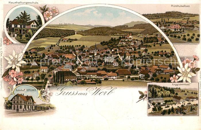 Worb BE Haushaltungsschule Ruettihubelbad Panorama Bahnhof Engisteinbad