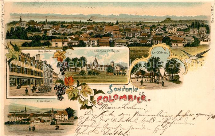 Colombier NE Panorama Rue Haute Chateau et Eglise Arsenal