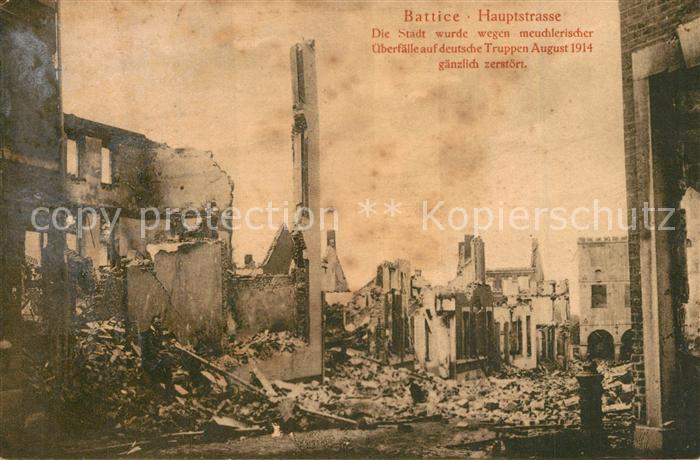 Battice Hauptstrasse Stadt durch deutsche Truppen 1914 gaenzlich zerstoert