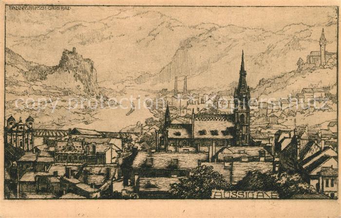 Aussig Tschechien Staedtebild Zeichnung