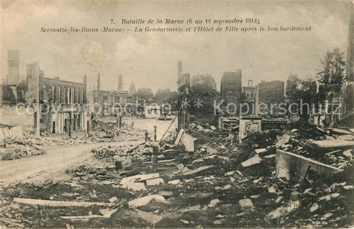 Sermaize-les-Bains La Gendarmerie et l’Hotel de Ville apres le bombardement