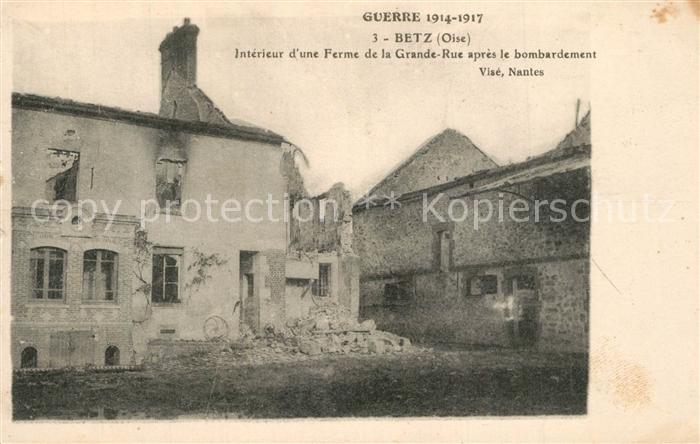 Betz Intérieur d une ferme de la Grande Rue après le bombardement Ruines Grande