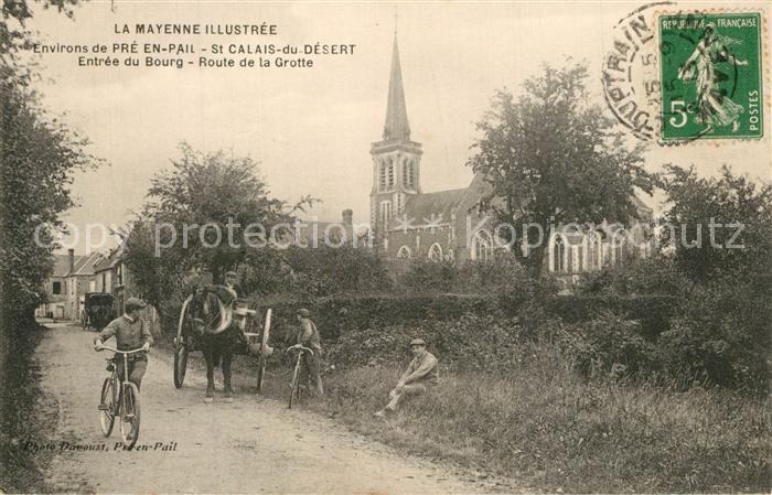 Saint-Calais-du-Desert Entrée du Bourg Route de la Grotte Eglise