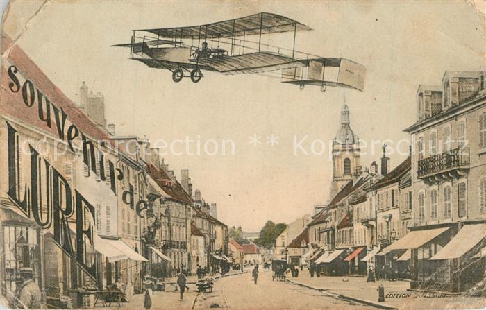 Lure Haute-Saone Rue principale Eglise Aviation Flugzeug