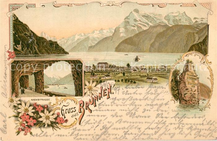 Brunnen SZ Axenstrasse Schillerstein