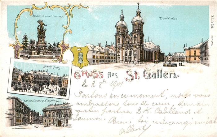 St Gallen SG Domkirche Monumentalbrunnen Marktplatz Kantonalbank Rathaus