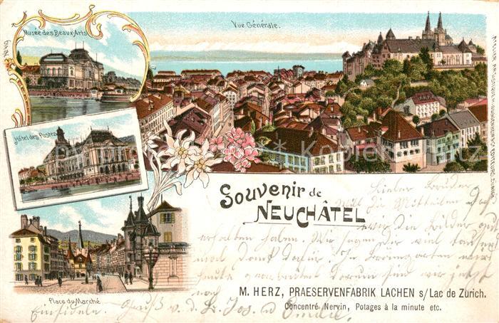 Neuchatel NE Panorama Hotel des Postes Musee des Beaux Arts Place des Marche