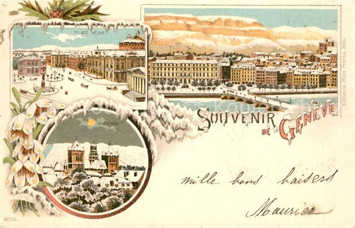 Geneve GE Place Neuve Panorama Winterlitho