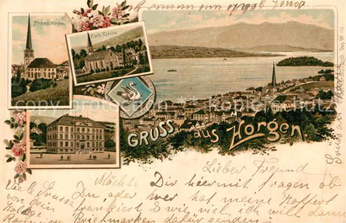 Horgen ZH Panorama Secondarschule Kirche Zuerichersee