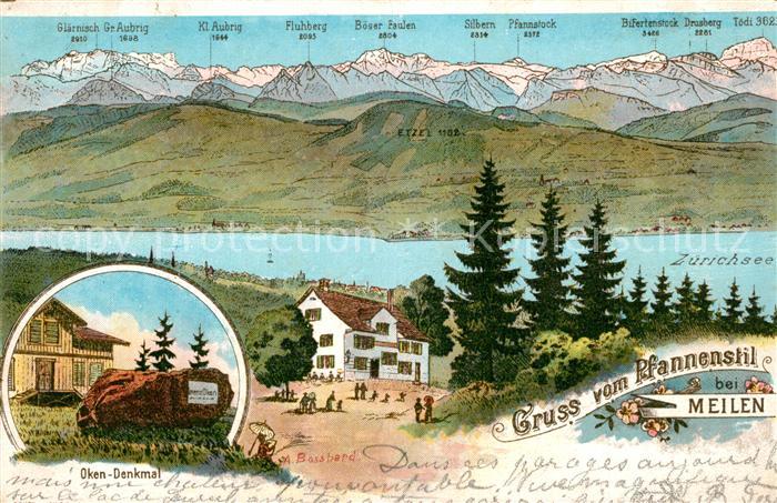 Meilen Gasthaus Pfannenstiel Oken-Denkmal Bergpanorama
