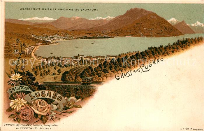 Lugano TI Panorama Salvatore Lithografie