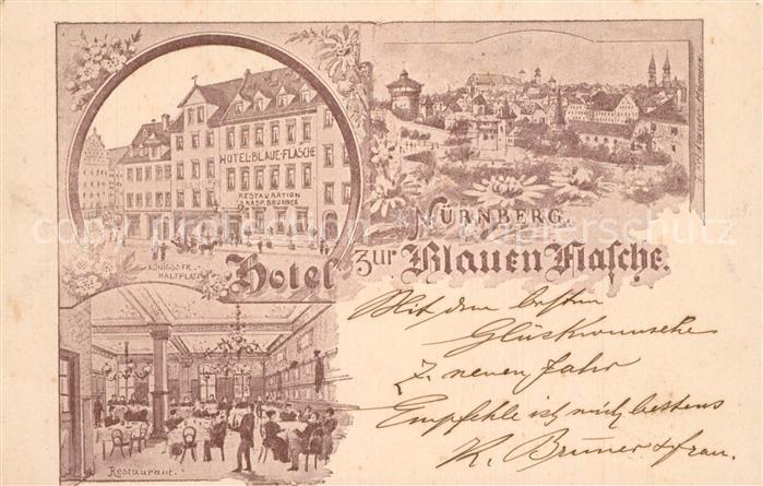 Nuernberg Hotel zur Blauen Flasche Restaurant Koenigstrasse Neujahrskarte
