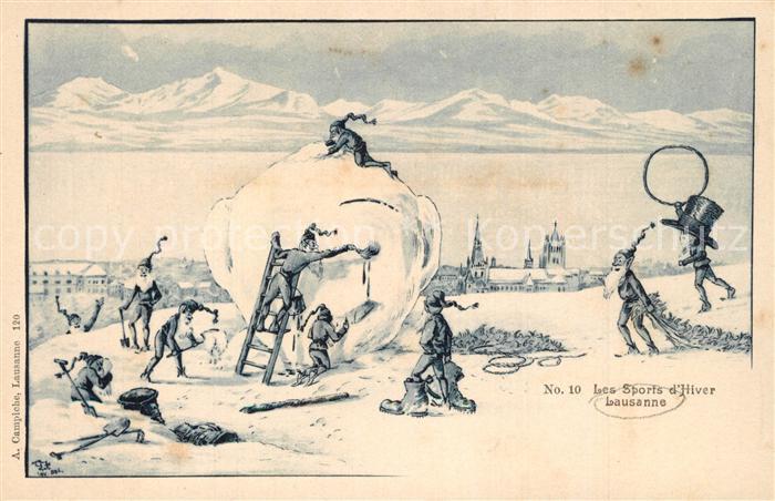 Lausanne VD Les Spports d hiver Winterlandschaft Karikatur