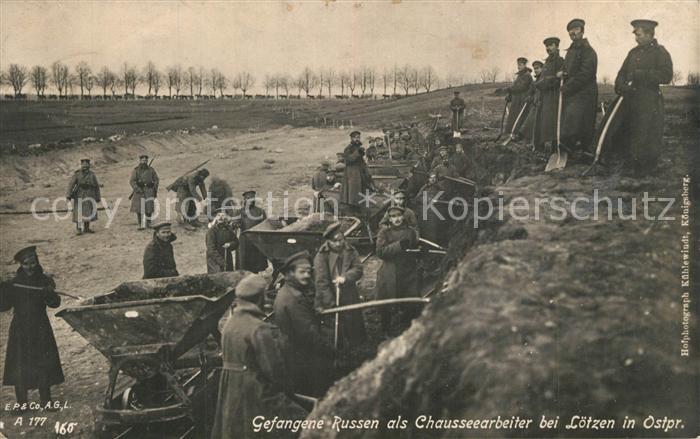 Loetzen Masuren Gizycko Gefangene Russen als Chausseearbeiter
