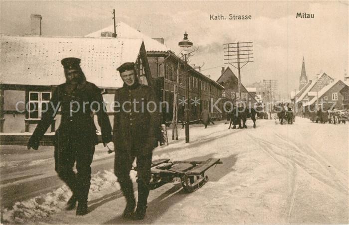 Mitau Katholische Strasse Soldaten Winter