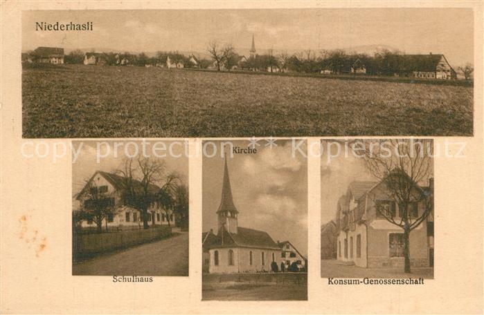 Niederhasli Schulhaus Kirche Konsum Genossenschaft Panorama