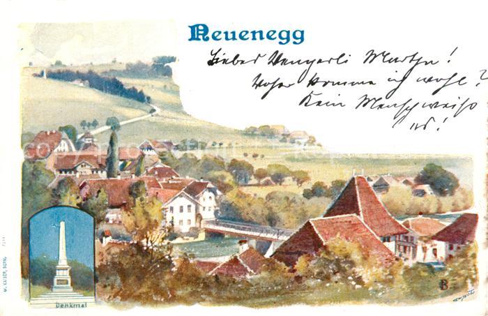 Neuenegg Denkmal Panorama Kuentlerkarte Litho
