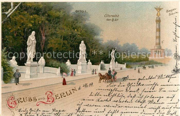 Verlag Hagelberg W. Nr. 36900 Berlin Albrecht der B?r Siegess?ule Litho