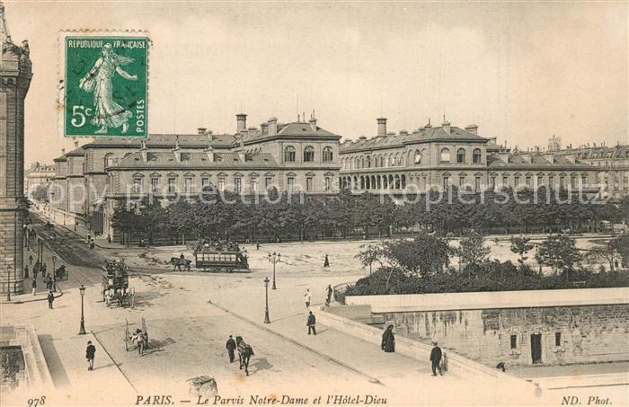 Pferdebahn Paris Parvis Notre-Dame Hotel Dieu