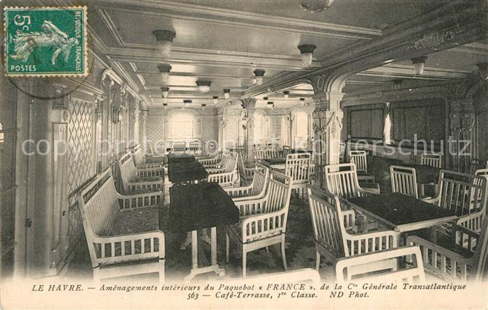 Dampfer Oceanliner Paquebot France Le Havre Cafe-Terrasse 1re Classe