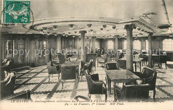 Dampfer Oceanliner Paquebot France Fumoir 1re Classe Le Havre