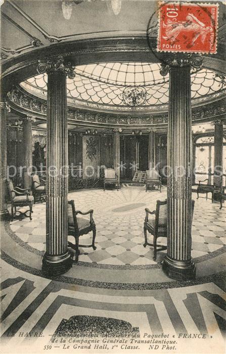 Dampfer Oceanliner Paquebot France Grand Hall 1re Classe L