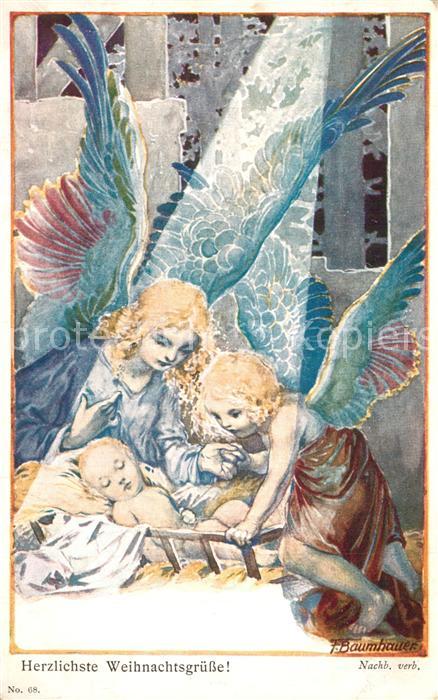 Weihnachten Schutzengel Christkind K?nstlerkarte F. Baumhauer