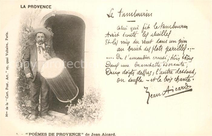 Gedicht auf AK Le Tambourin Jean Aicard Trommel