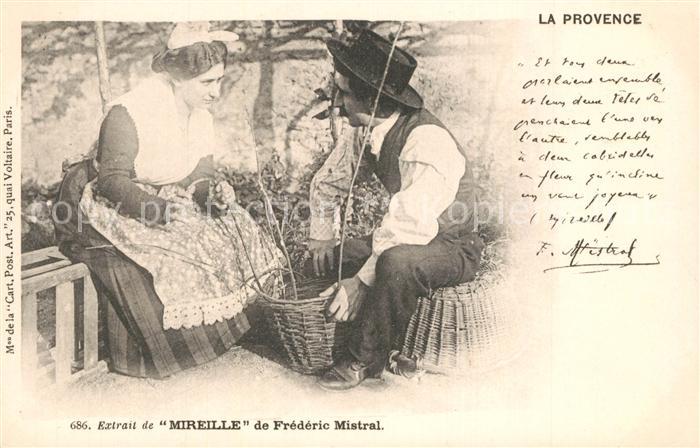 Gedicht auf AK Korbflechter Mireille Frederic Mistral