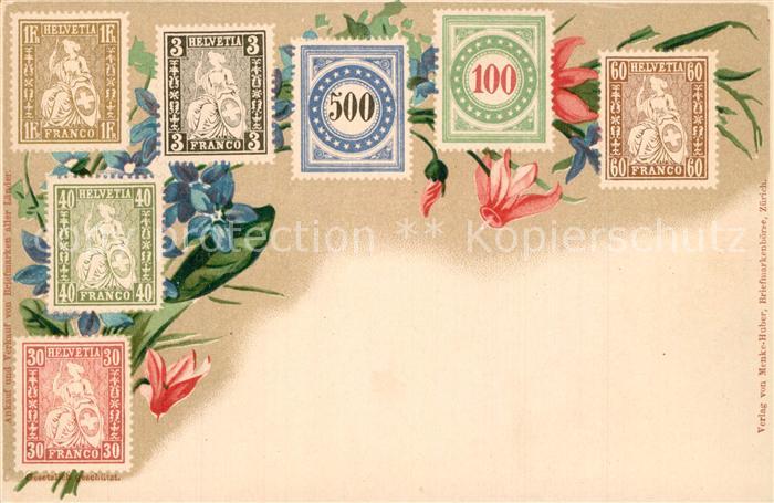 Briefmarken auf Postkarte Schweiz Blumen Litho